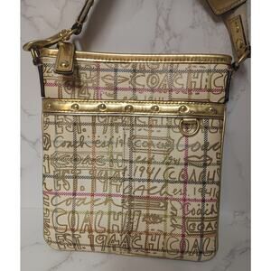 COACH BUNDLE Tattersall Graffiti Swingpack Crossbody Bag & Wallet - EUC